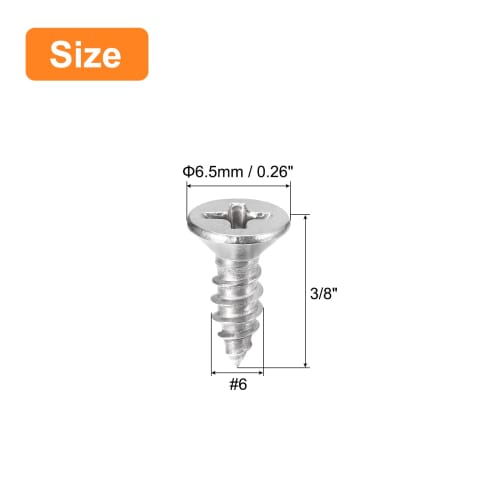 uxcell Wood Screws, #6x10mm Flat Head Phillips Self-Tapping Screws, 304 Stainless Steel, Countersunk Head, for Woodworking, 50 Pieces