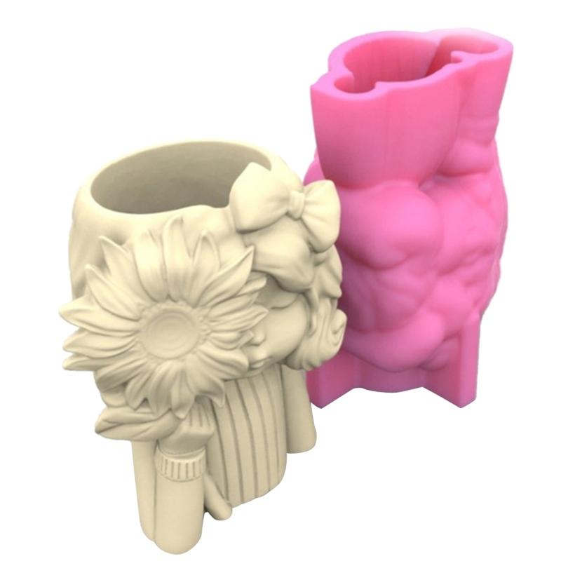 3 шт./компл., силиконовая форма, 3D милая девушка, форма для цветов, ручная работа, держатель для ручек, форма из эпоксидной смолы для домашнего декора