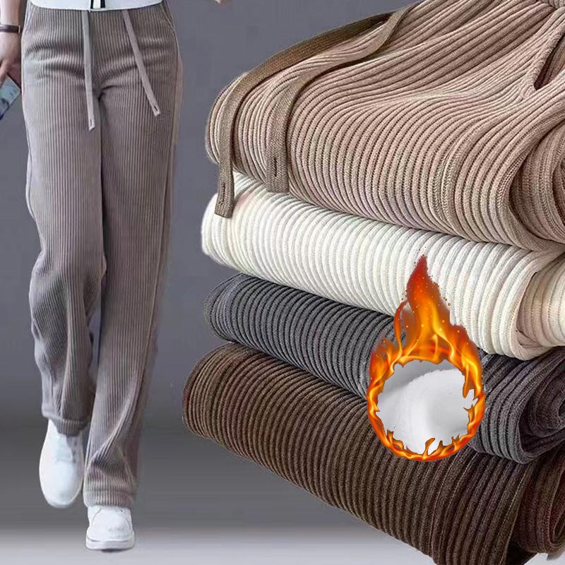 Winter Women Chic High Waisted Pants Lady Korean Style Versatile Solid Trousers Female Thermal Thicken Straight Leg Slacks