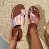 Fashion 2024 New  Summer  Toe Sandals for Women Flat Bottom Round Head Large Beach Slippers for Women