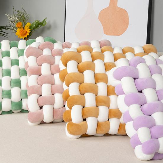 Завязанная квадратная подушка Мягкая подушка ПП Хлопковый наполнитель Дышащая, приятная для кожи, износостойкая, декоративная тканая подушка для домашнего офиса