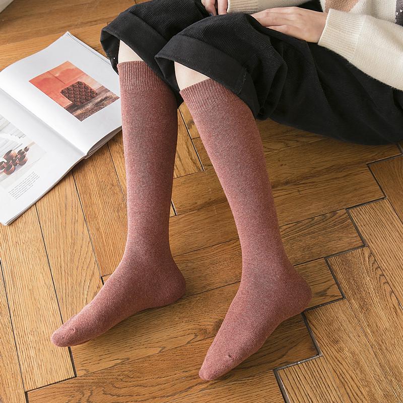 Women's Solid Color Thick Winter Knee-High Cotton Socks