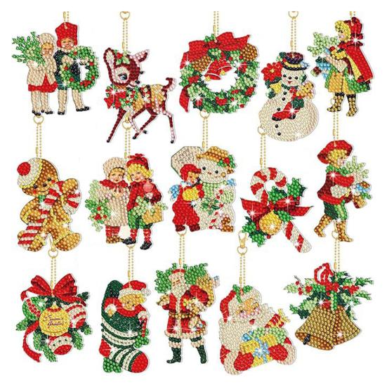 15 шт. рождественский брелок для ключей со стразами, набор для самостоятельной росписи, украшение для детей, семейный набор «Горячая корова какао»