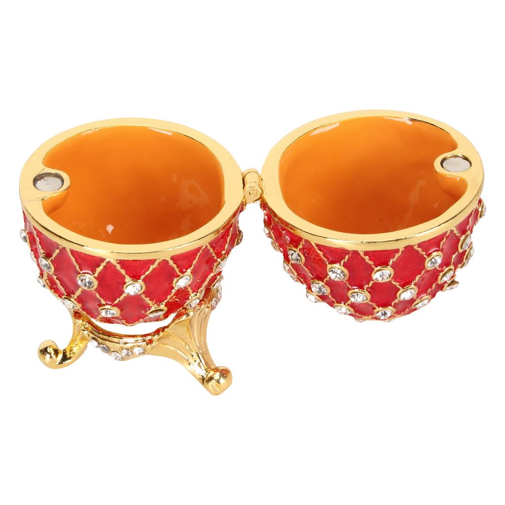 Яичная шкатулка из цинкового сплава, украшенная сверкающими стразами, изысканная элегантная металлическая шкатулка для драгоценностей для хранения дома, в офисе, красная