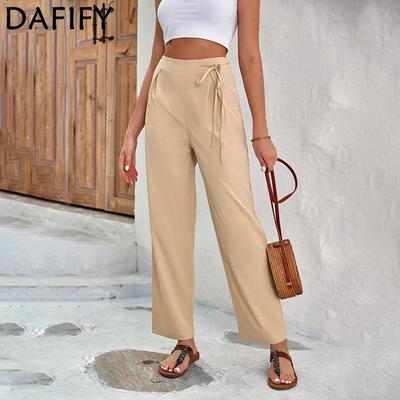 Женская мода, лето-весна, повседневные однотонные брюки с высокой талией и принтом, брюки и капри