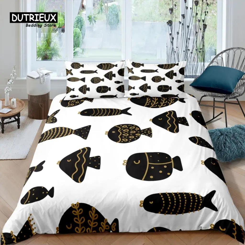 Комплект постельного белья Home Living Luxury 3D Fish с тропическими рыбками: пододеяльник и наволочка, размеры Queen и King (США/Великобритания).