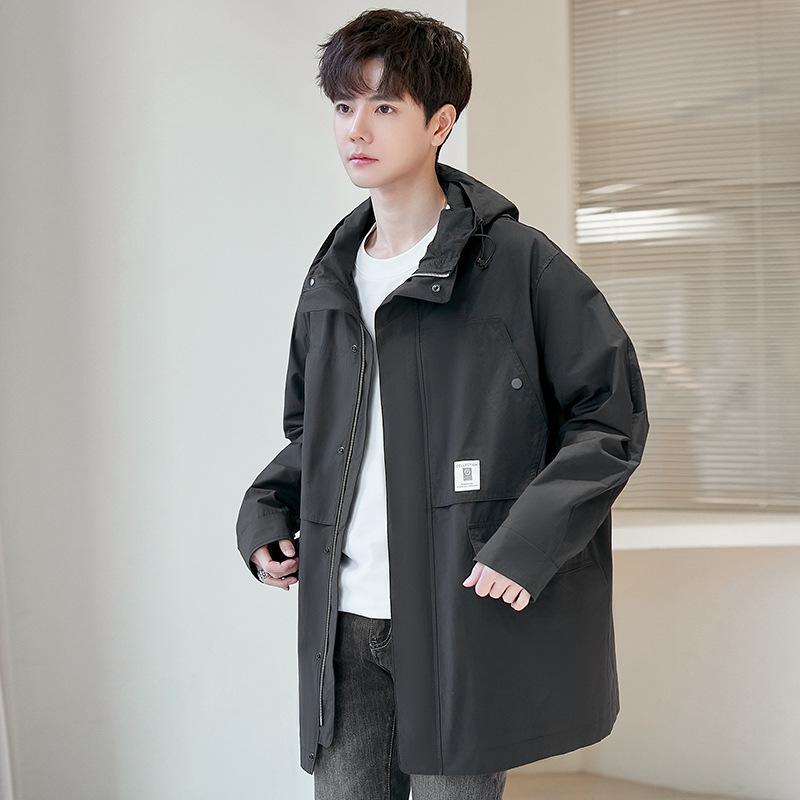 Men's Trench Coat Medium and Long New Spring and Autumn Trend High-end Sense Hooded Loose Casual Jacket