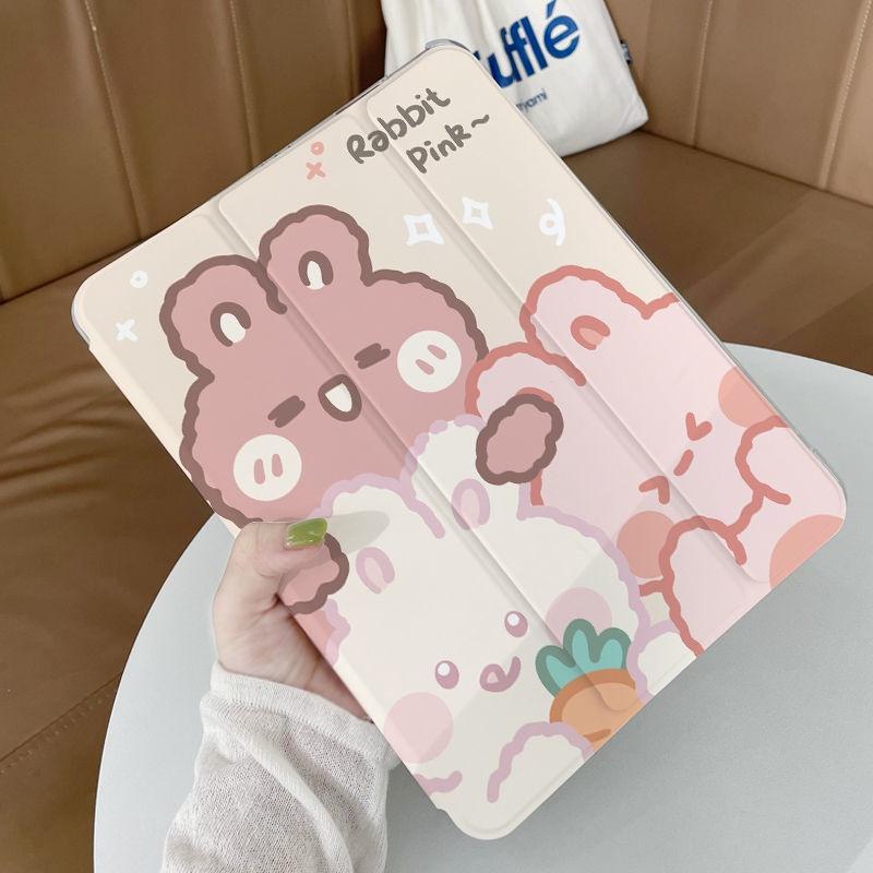 Для iPad Air 4th 10,9 дюймов 2020 Pro 11 2020 2018 Pro 12,9 Милый рисунок медведя с подставкой для карандашей Тройная подставка Смарт-чехол Мягкая задняя противоударная крышка из ТПУ