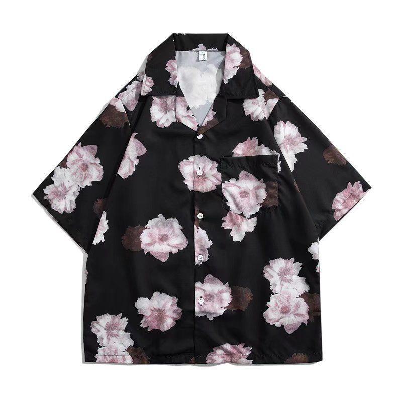 Гавайская рубашка унисекс в стиле Гонконга с цветочным принтом в стиле ретро – стильный, свободный дизайн с короткими рукавами