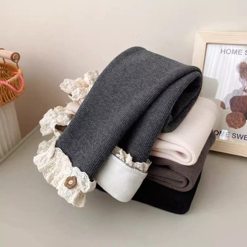 Детские термолеггинсы для девочек весна осень зима кружевные с цветочным узором милые простые облегающие брюки детские узкие штаны