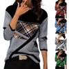 Женские топы Нарядные повседневные рубашки с длинными рукавами с круглым вырезом и клетчатым принтом Повседневные туники Блузки Топы