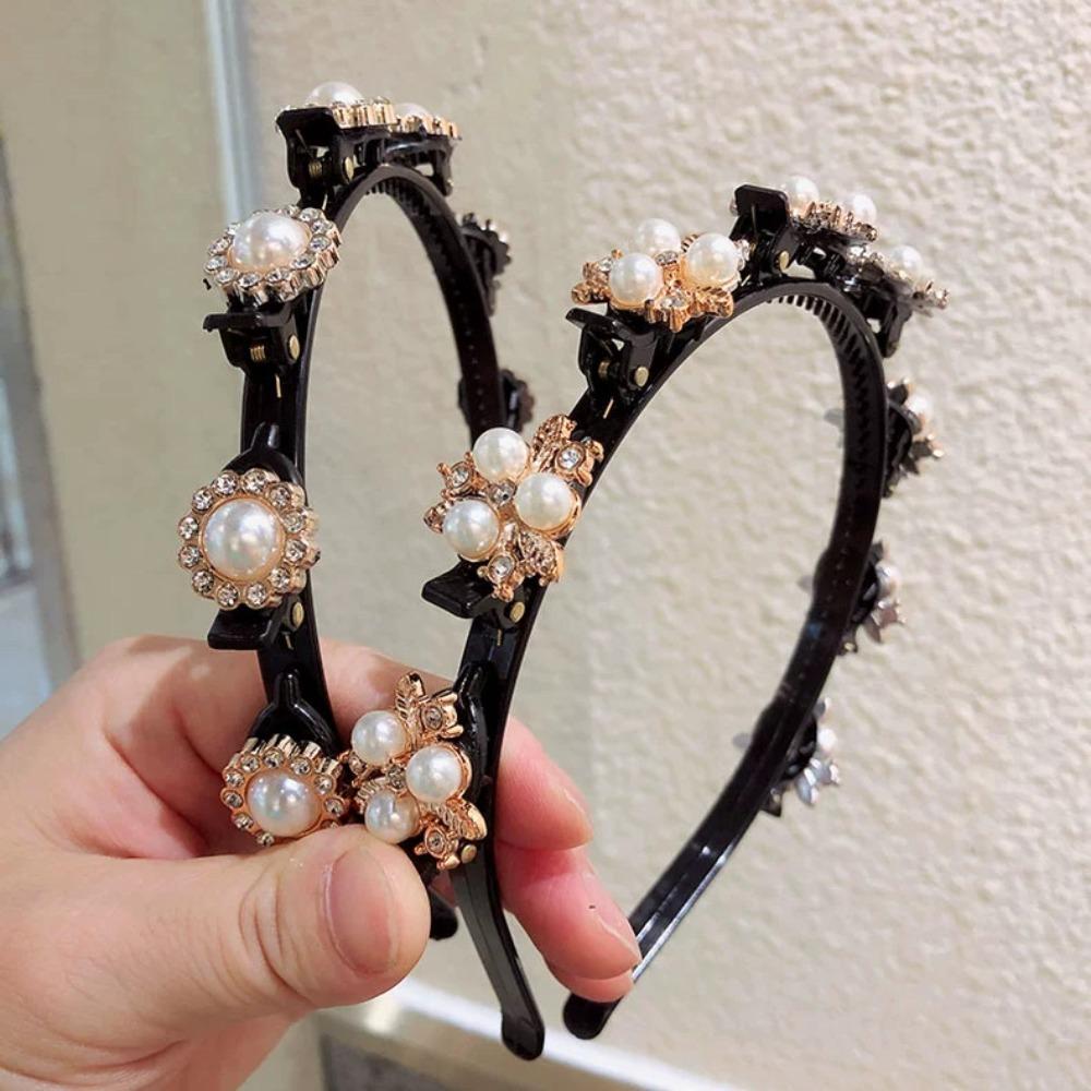 Rhinestone Braided Tools Hairband Flower Hair Toothed Headband  Women