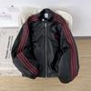Mens Retro American Style Striped Jacket Black Loose Short PU Biker