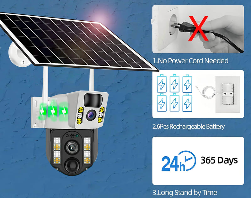 LS VISION 4G SIM Card 4K 8MP Camera Wifi Dual Lens Dual Screen PTZ Camera Auto Tracking Security Camera Outdoor CCTV Surveillance V380 Pro