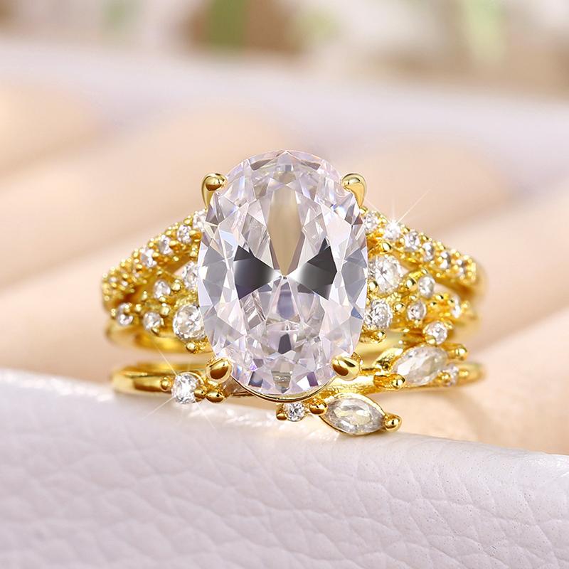 Huitan 3Pcs Gold Color Set Rings для женщин Эстетические аксессуары Свадьба Помолвка Вечеринка Темперамент Дамы Кольца Ювелирные Изделия Новые