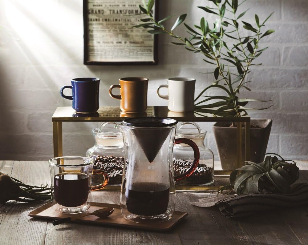 Pokaro Tea Double-Wall Heat-Resistant Glass Mug (1 Cup) with Amber Handle, 270ml Full Capacity, Heat-Resistant Glass, Iced Tea Glass, Double-Walled