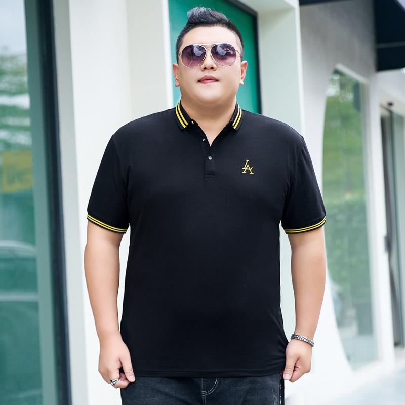 New Fat Man Men's Plus Size Plus Size Simple Lapel POLO Shirt Casual Ice Silk Cotton Short-sleeved T-shirt