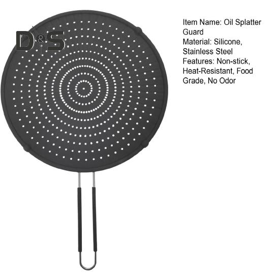 Grease Splatter Guard with Handle Heat-Resistant Non-stick Reusable Silicone Frying Pan Oil Splatter Screen Kitchen Tool