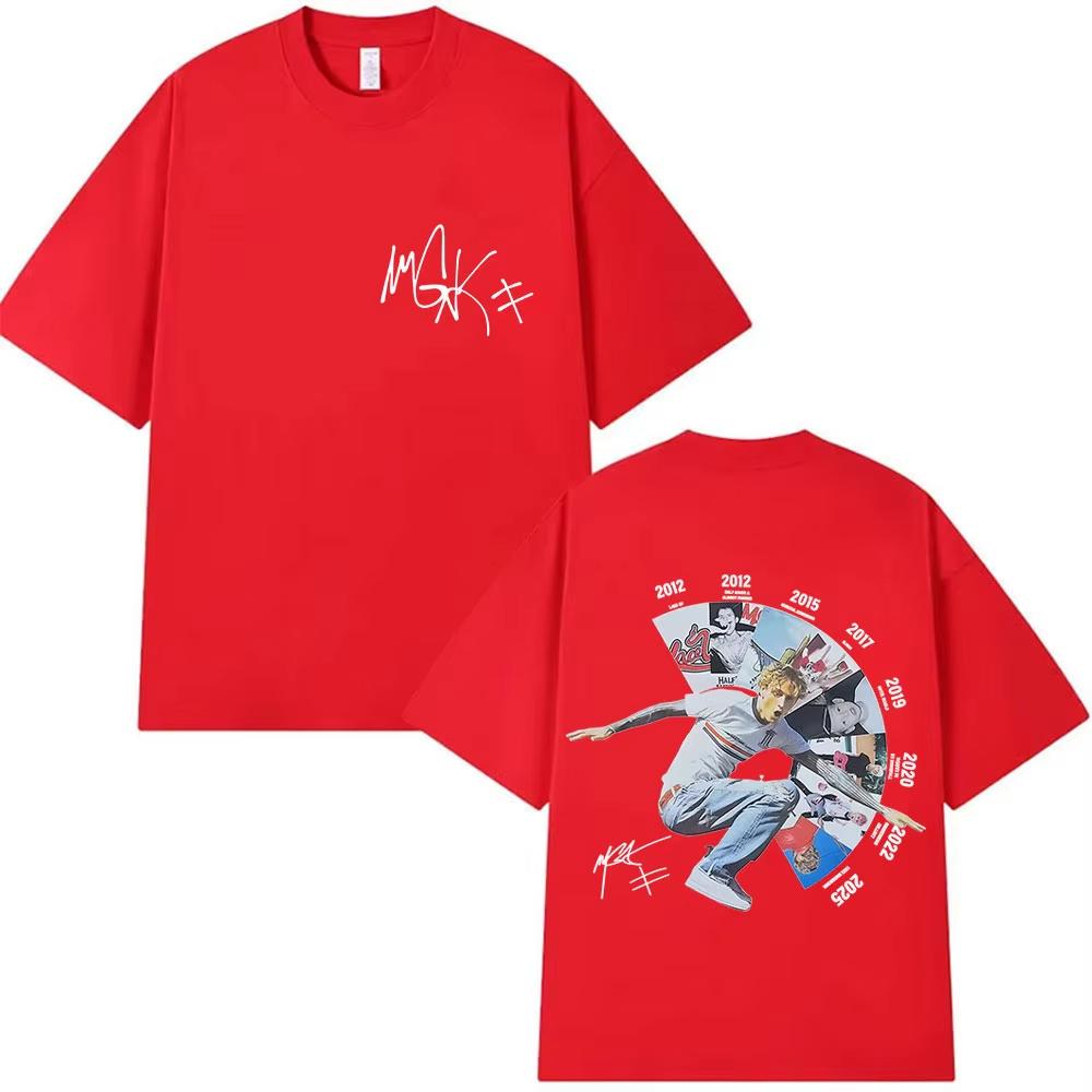Рэпер MGK Lost Americana Tour 2026 Футболки с принтом Machine Gun Kelly Повседневная футболка с круглым вырезом Модная хлопковая футболка высокого качества