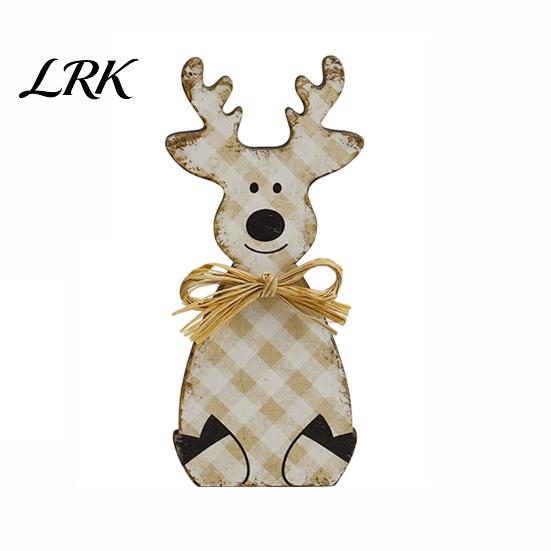 Rustic Style Table Centerpieces Wooden Elk Figurine, Ornament, Vintage Animal Desktop Decoration, 2D Flat Decorations Wall Hanging Ornament with Hemp