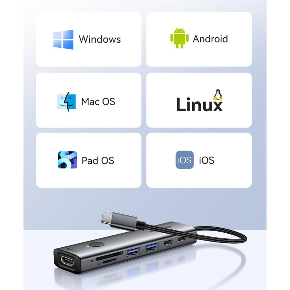 Essager 7 In 1 Type C To USB 3.0 Hub Expansion Dock Adapter Type C To 4K@30Hz HDMI PD100W Charge Dock Station Support SD/TF Read