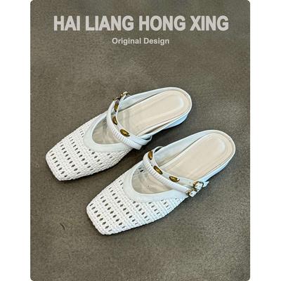 Версия из овчины ретро внутренняя увеличивающая высоту сумка голова полушлепанцы женские для улицы темперамент плетеные полые прохладные шлепанцы