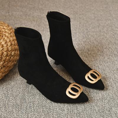 Новая черная женская обувь Модная обувь на высоком каблуке Ботильоны Удобные слипоны Сексуальные ботинки Обувь для женщины Вязаные короткие ботинки
