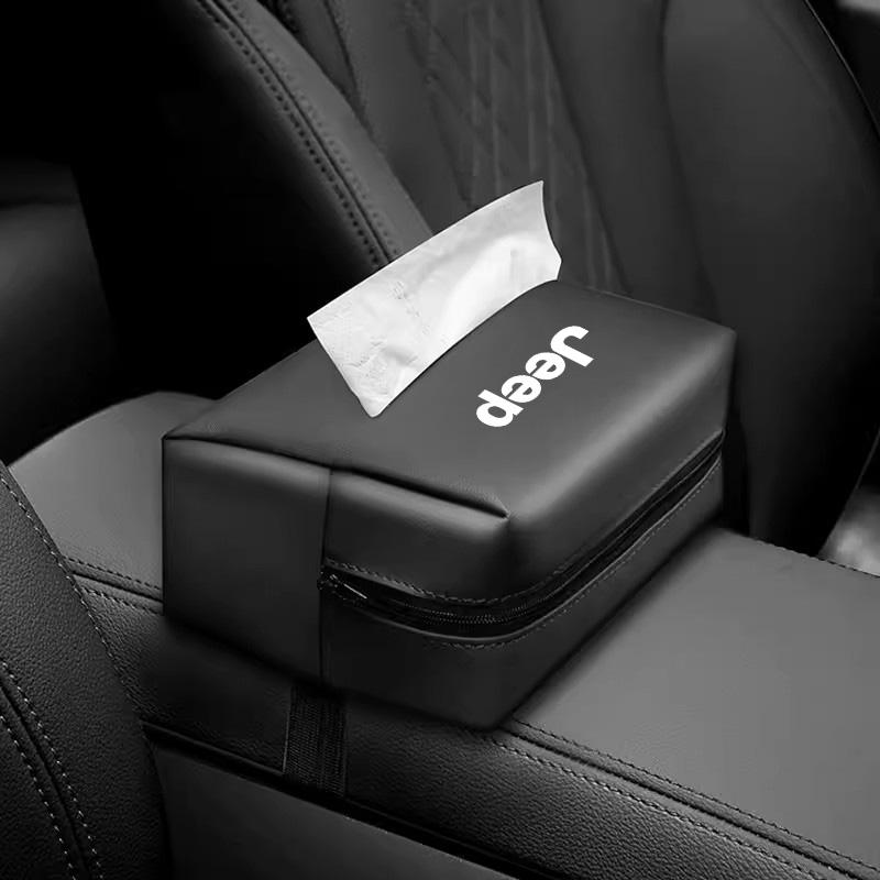 AIY5 Car Tissue Box Leather Paper Towel Storage Bag Accessories For Jeep Grand Cherokee Wrangler JK Gladiator Compass Renegade Recon