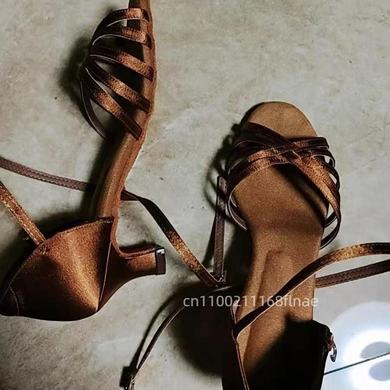 Женские Туфли на Высоком Каблуке Латиноамериканские Танцевальные Туфли Из Кованой Ткани Мягкая Подошва Танцевальные Туфли Женские Туфли для Танцевальных Выступлений и Тренировок