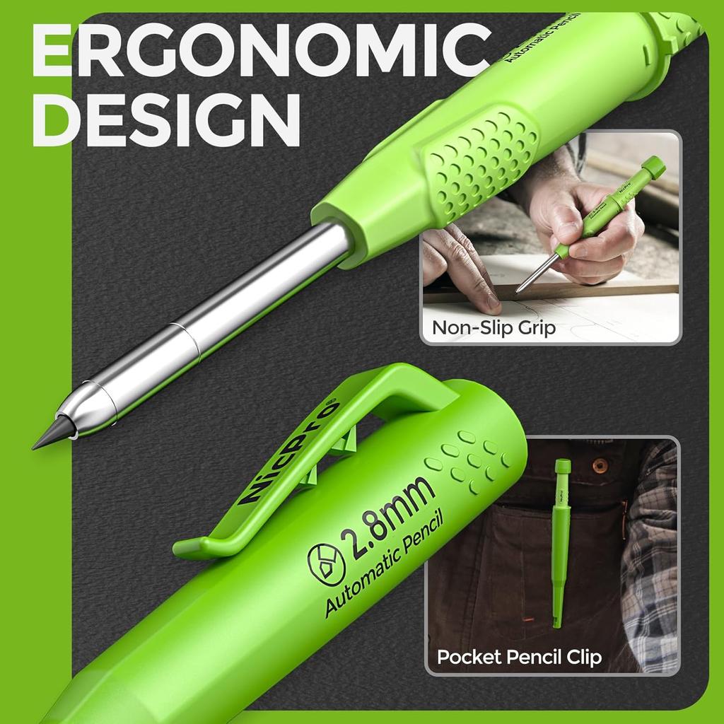 Nicpro 4 Pack CP3000 Carpenter Pencils with Sharpener, Mechanical Pencil Set with 76 Refills, Heavy Duty Construction Pencil, Carpenter Tools for