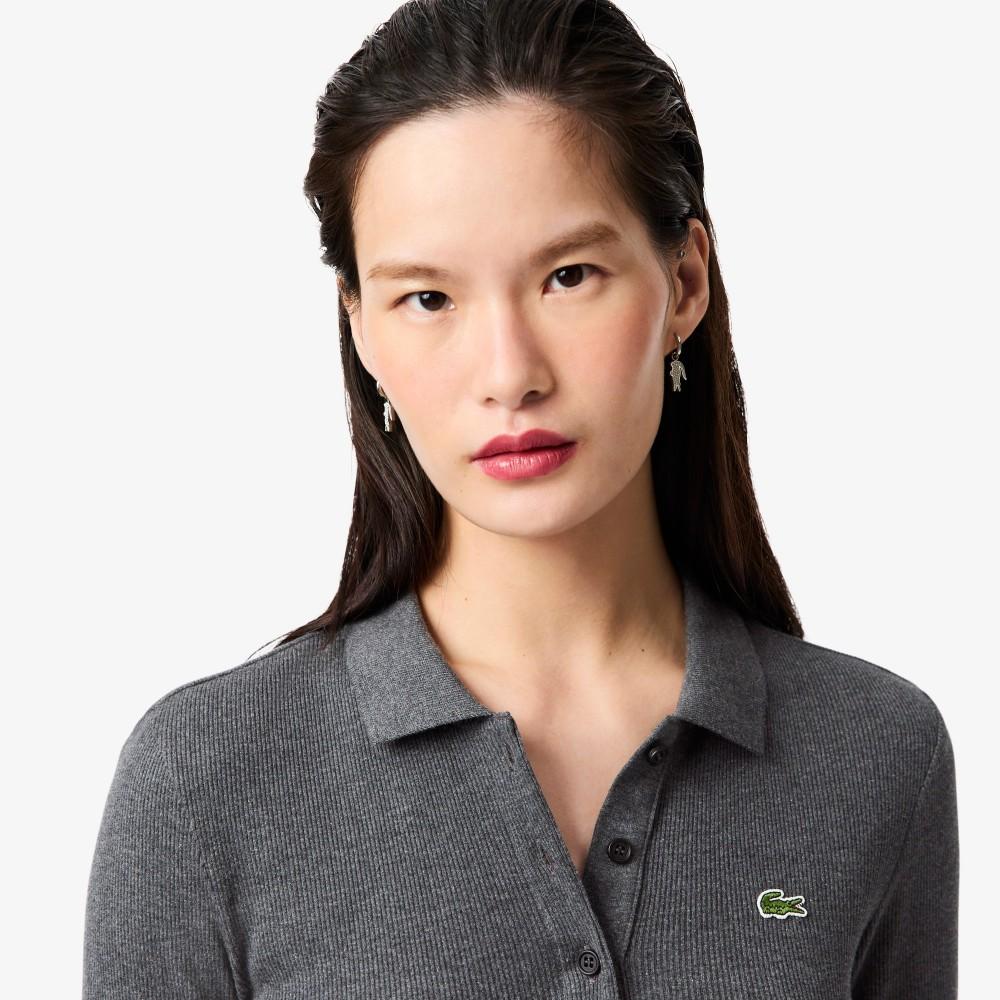 Lacoste Женская ребристая футболка-поло с длинным рукавом DF5281-55N050