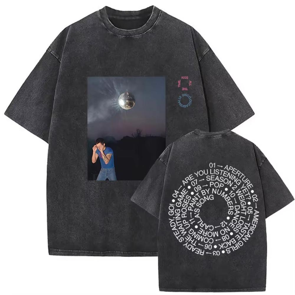 Kiss All The Time Disco Occasionally Album Vintage Washed Tshirts Men Women Clothing Fashion Hip Hop Short Sleeves T Shirt