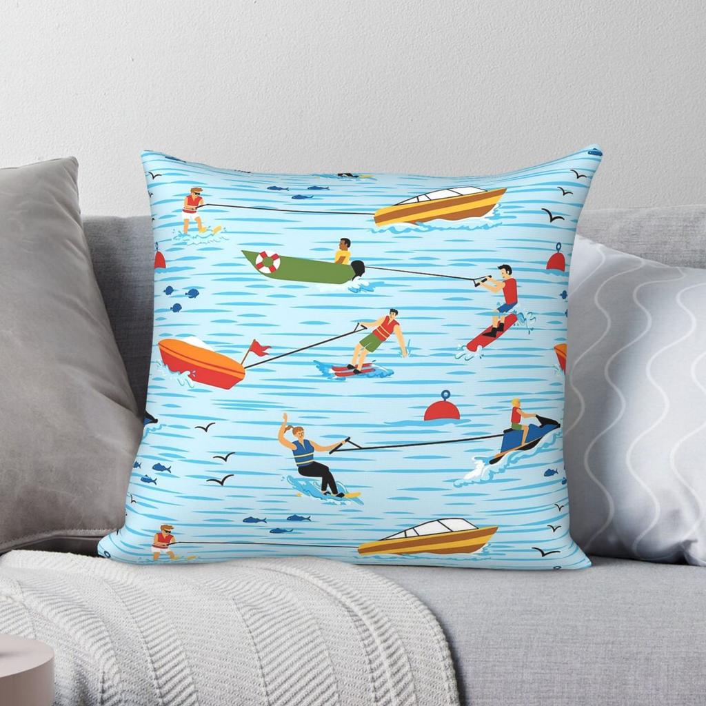 Water Skiing On Lake Square Pillowcase Polyester Linen Velvet Pattern Decor Throw Pillow Case Home Cushion Cover Wholesale