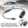 Car Converter 5V To 12V Cable Extender USB Type C Chargers To Cigarette Lighter Socket Power Adapter Electronics Accessories