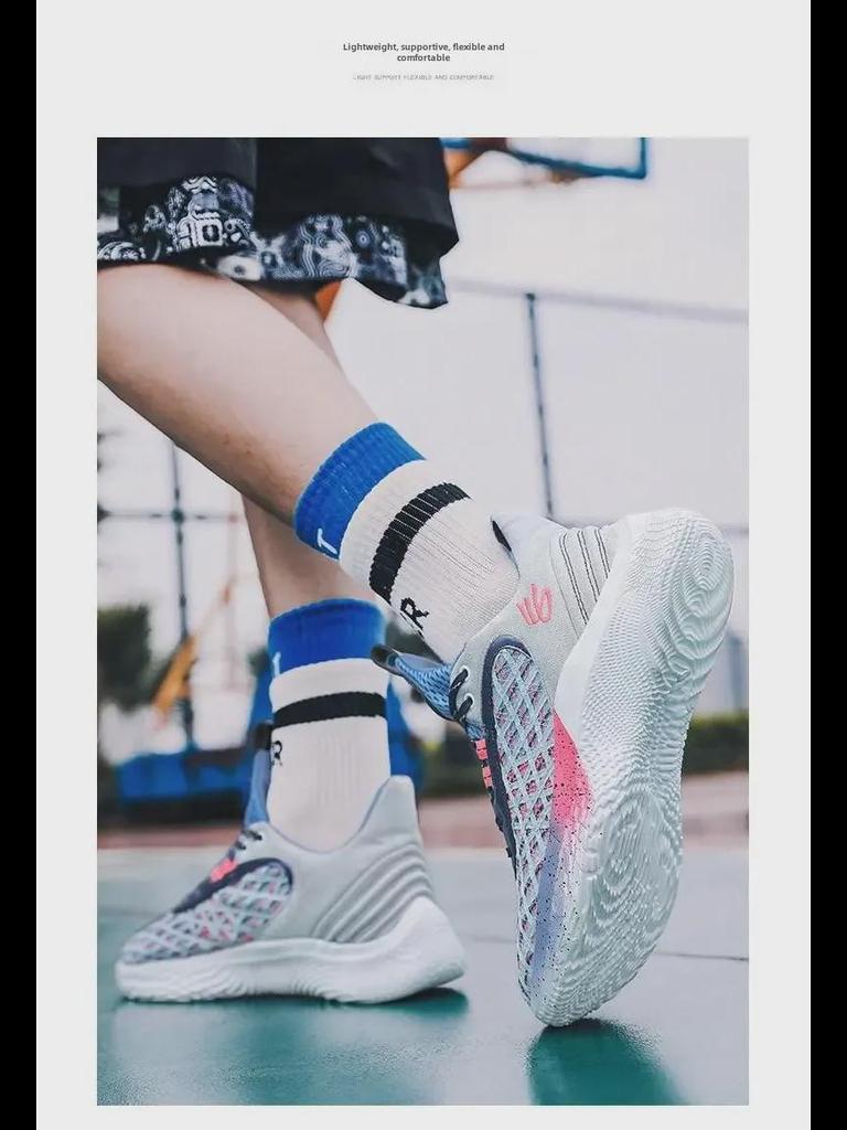 Curry 10 Basketball Shoes: Blue & Pink Youth Sports Shoes with Traction Sound - Ideal for Teen Athletes.