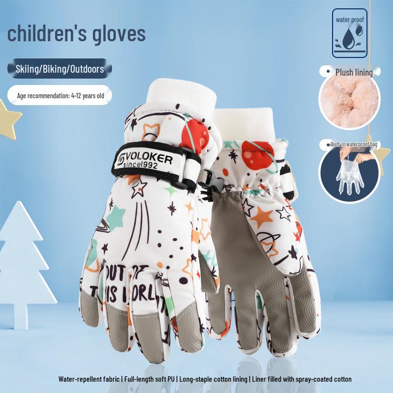 Водонепроницаемые детские горнолыжные перчатки — теплые, нескользящие, утолщенные, с бархатной подкладкой для мальчиков и девочек