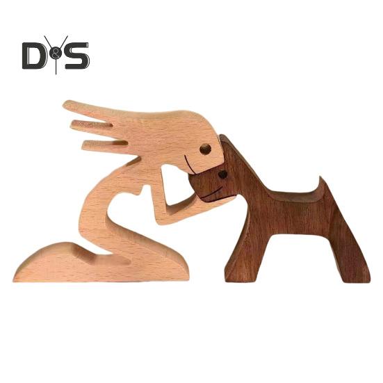 Собака деревянная скульптура питомец памятный подарок собака и мужчина женщина статуэтка домашний декор щенок семья фигурка подарки для любителей собак