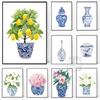 Blue and White Chinese Vase Watercolor Art Prints  Ginger Jar Oriental Porcelain Canvas HD Poster  Elegant Home Wall Decor Paint