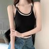 Sweet Hot Girl Fake Two-piece Halterneck Camisole Female Pure Desire with Breast Pads and Double Shoulder Straps Slimming Short Top Summer