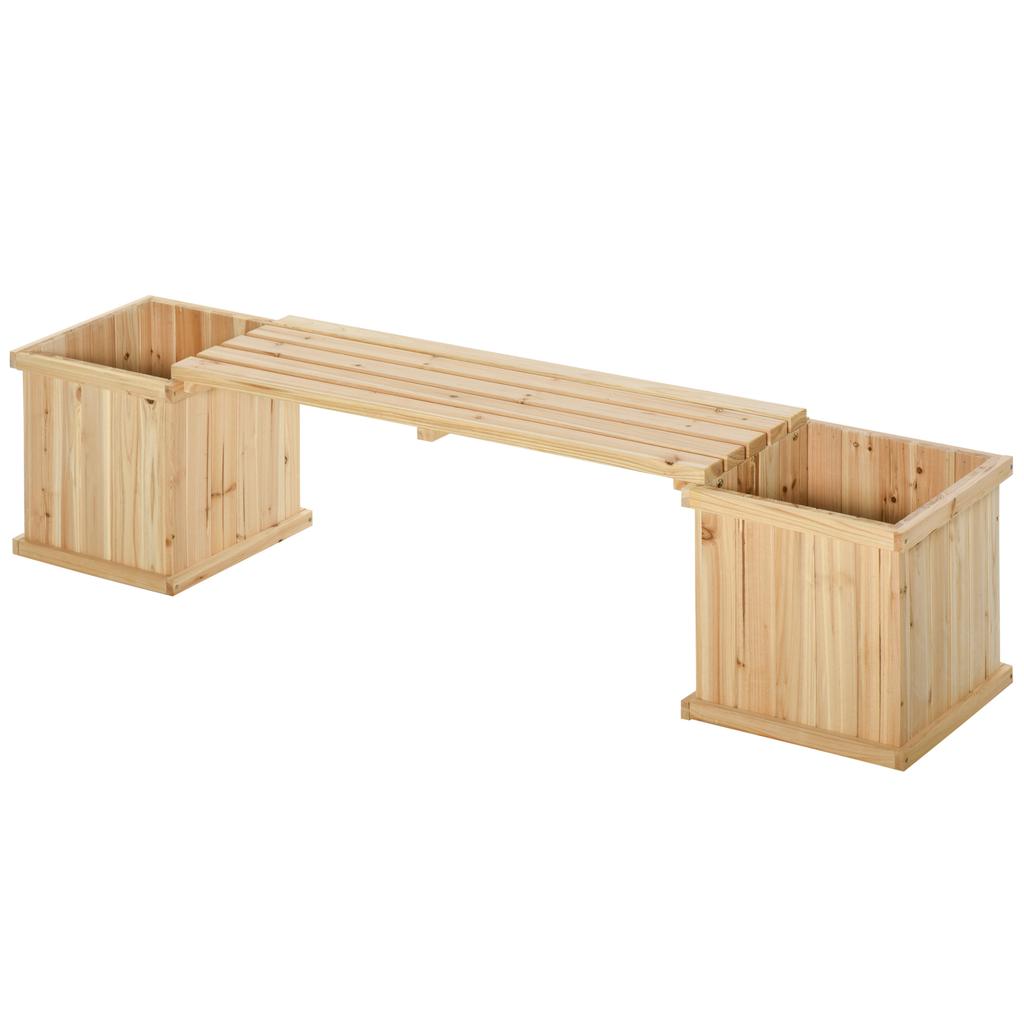 37L Wooden Garden Planter & Bench Combination Garden Raised Bed Patio Park Natural 176 x 38 x 40 cm