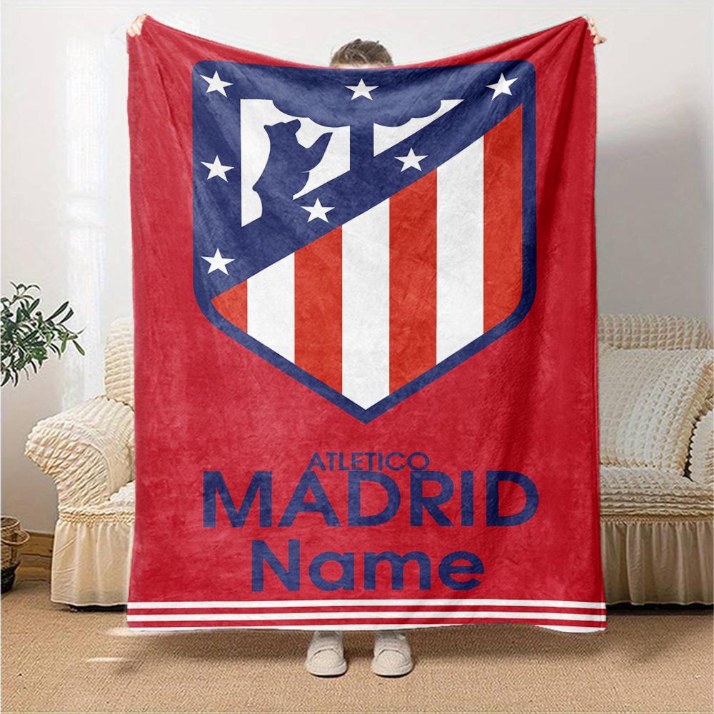 Custom Name Atltico Madrid Theme Printed Blanket Perfect For Couch Bed Travel Outdoor Use Machine Washable Cozy Durable