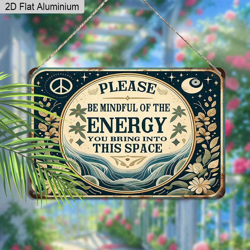 2D Flat 1pc Aluminum Sign Please Be Mindful of The Energy You Bring Into This Space Retro Spiritual Wall Decor Plaque for Home Office Bedroom
