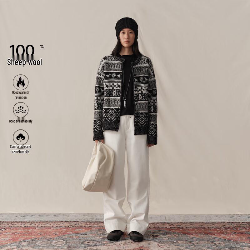 ЗЕЛЕНЫЙ ПОЯС Женский кардиган в стиле ретро Fair Isle из чистой шерсти