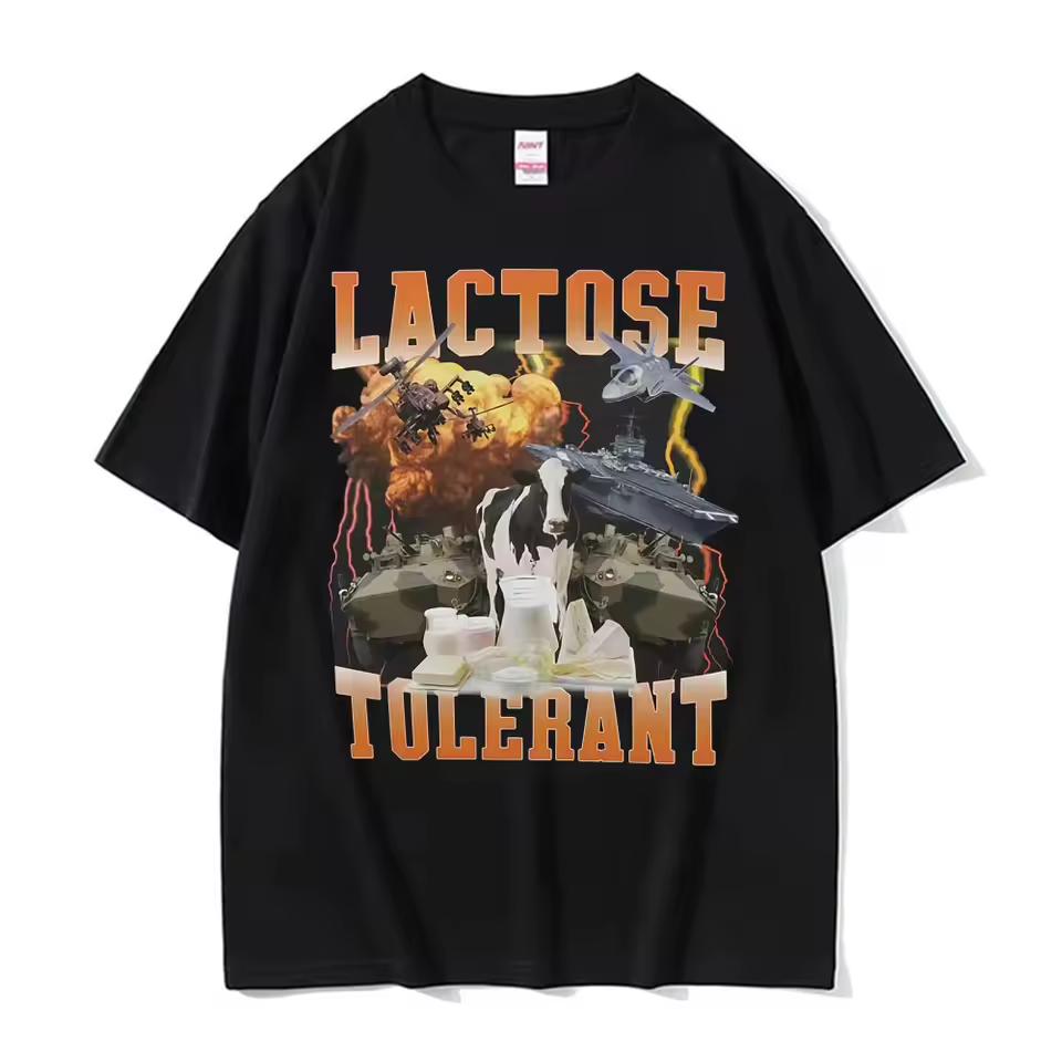 Lactose Tolerant Funny Meme Graphic T shirt Women Harajuku Y2k Hip Hop Gothic T shirts Unisex 100% Cotton Short Sleeve T shirt