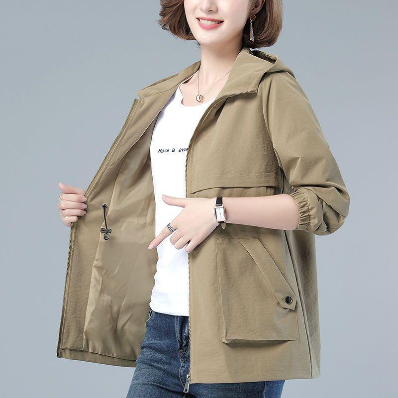 Women Spring Fashion Elegant Hooded Jacket Autumn Female New Stitching Loose Short Zipper Top Korean Coat Lady