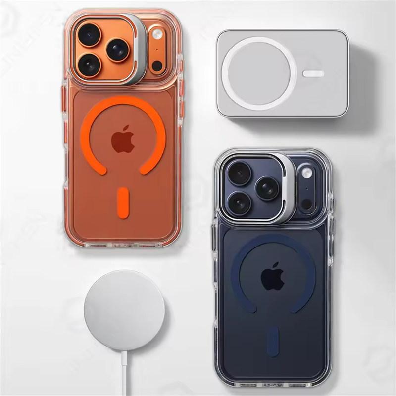 Роскошный магнитный противоударный прозрачный бампер-чехол для iPhone 17 Pro Max Air 16 15 14 Plus 13 12 Для Magsafe Защита объектива Подставка Крышка