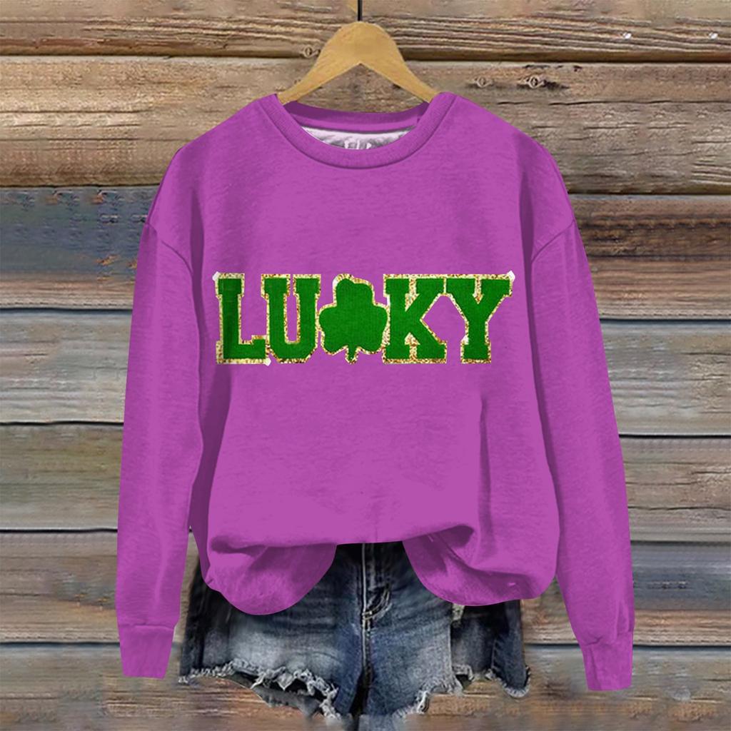 Women's Loose Casual St. Patrick's Day Printed Round Neck Long Sleeved Sweatshirt, Fashionable Long Sleeved Top