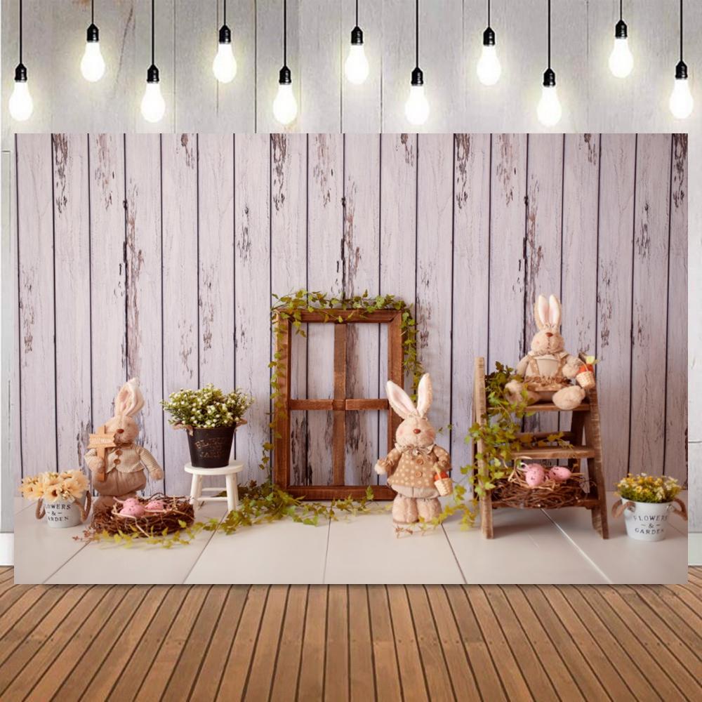 Easter Pink Photography Background Colorful Painted Eggs Floral Wooden Kids Party Portrait Decoration Photo Backdrop Studio Prop16