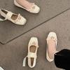 2024 Luxury  Lace Tie Leg Satin Silk Ballet Flats Woman Square Toe Bowknot Elastic Band Ballerinas Ladies Wedding  Floral Shoes