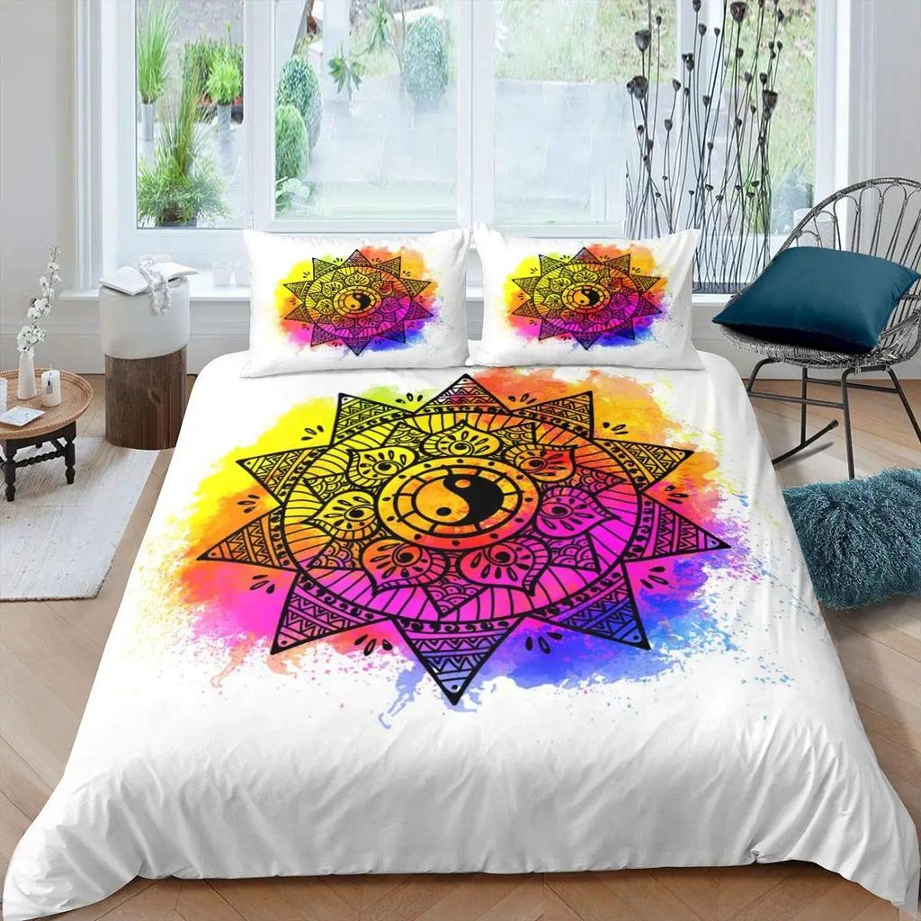 Комплект пододеяльников Инь-Ян в стиле бохо Trippy Art Twin Одеяло Gossip Traditional Ying Yang Theme King Size Полиэстеровое одеяло